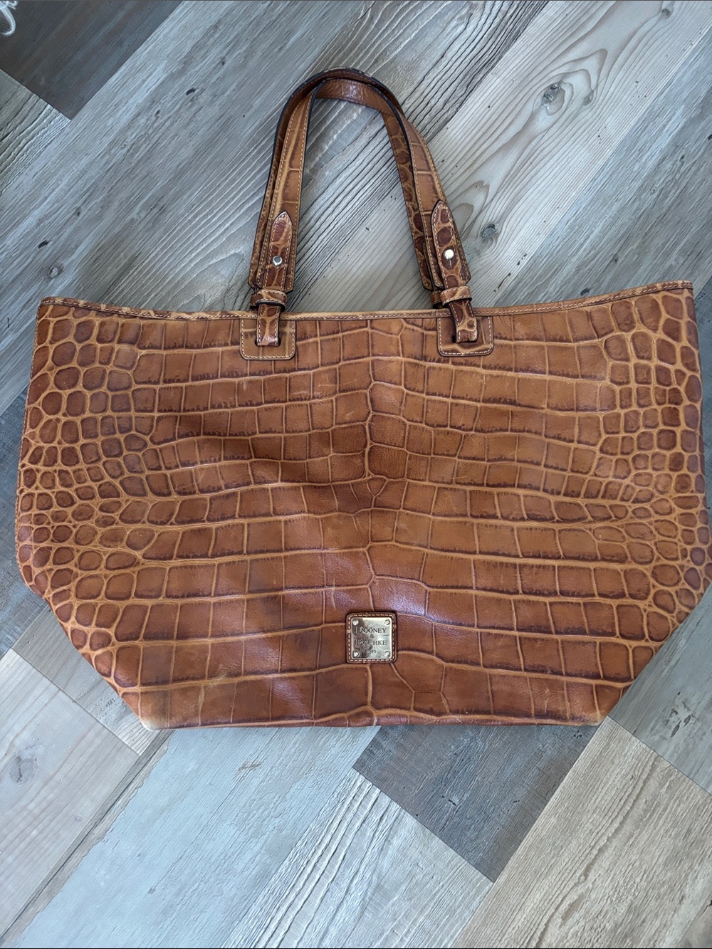 Doiney & Bourke Cognac Croc-Embossed Large Leather Tote Bag
